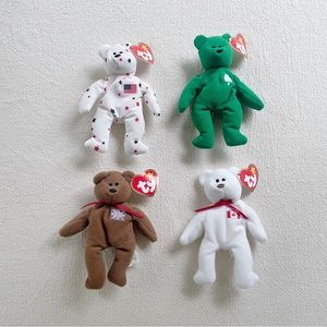 Ty | 4 Vintage Countries Patriotic Teenie Beanie Bear Collection Set